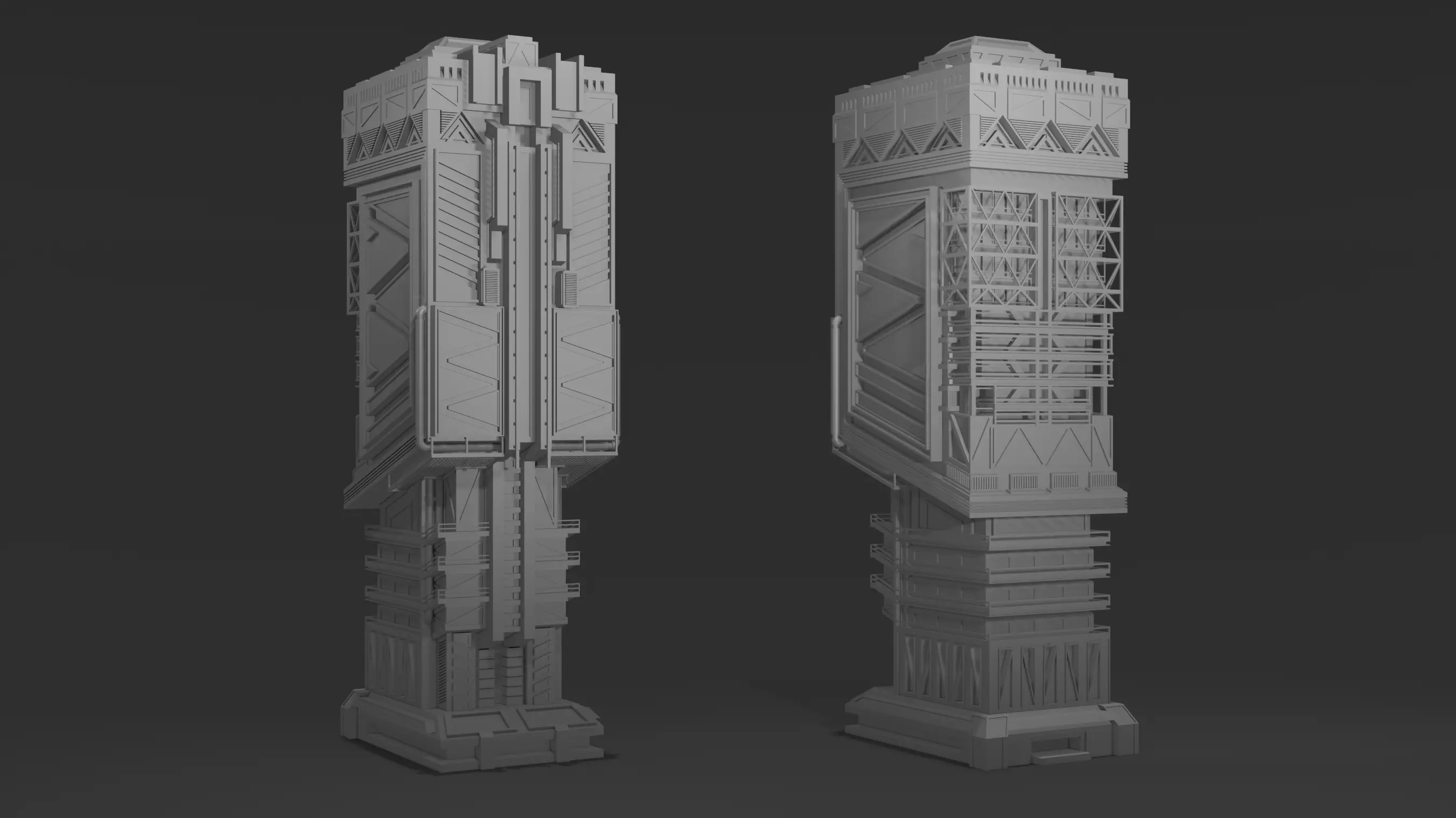Scifi Futuristic skyscraper  Low-poly 3D model_0