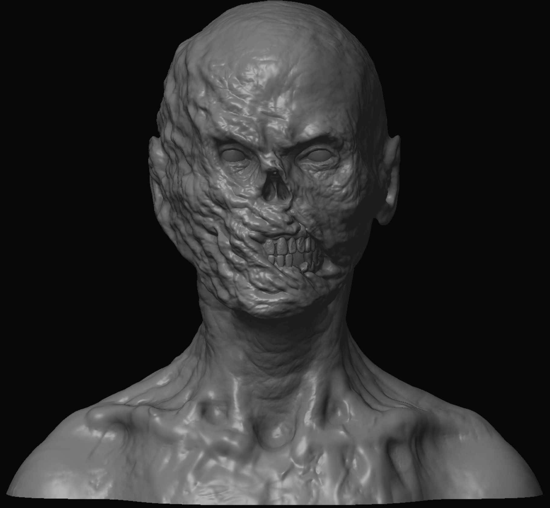 10 high poly zombie heads 3D model_11