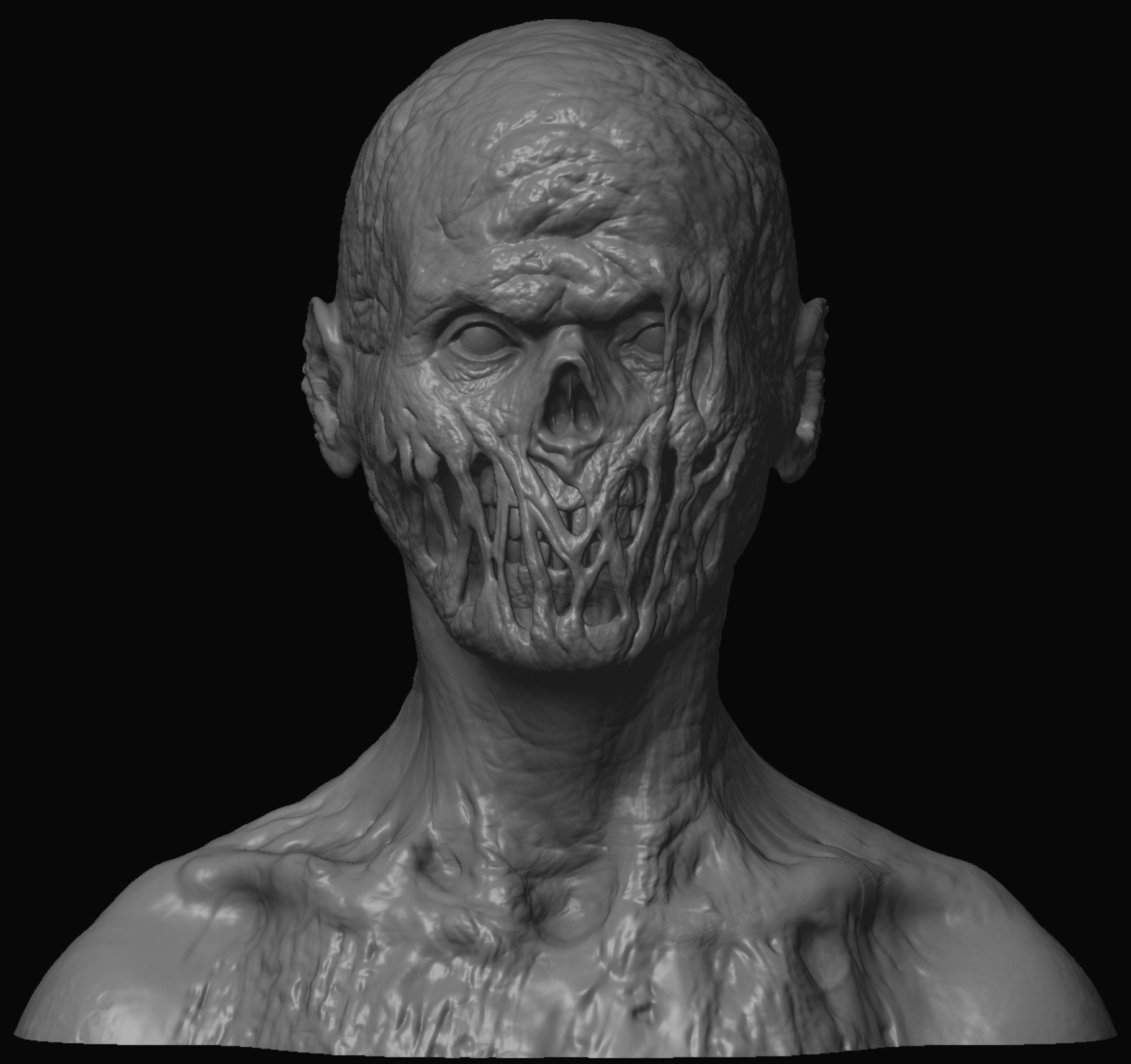 10 high poly zombie heads 3D model_9