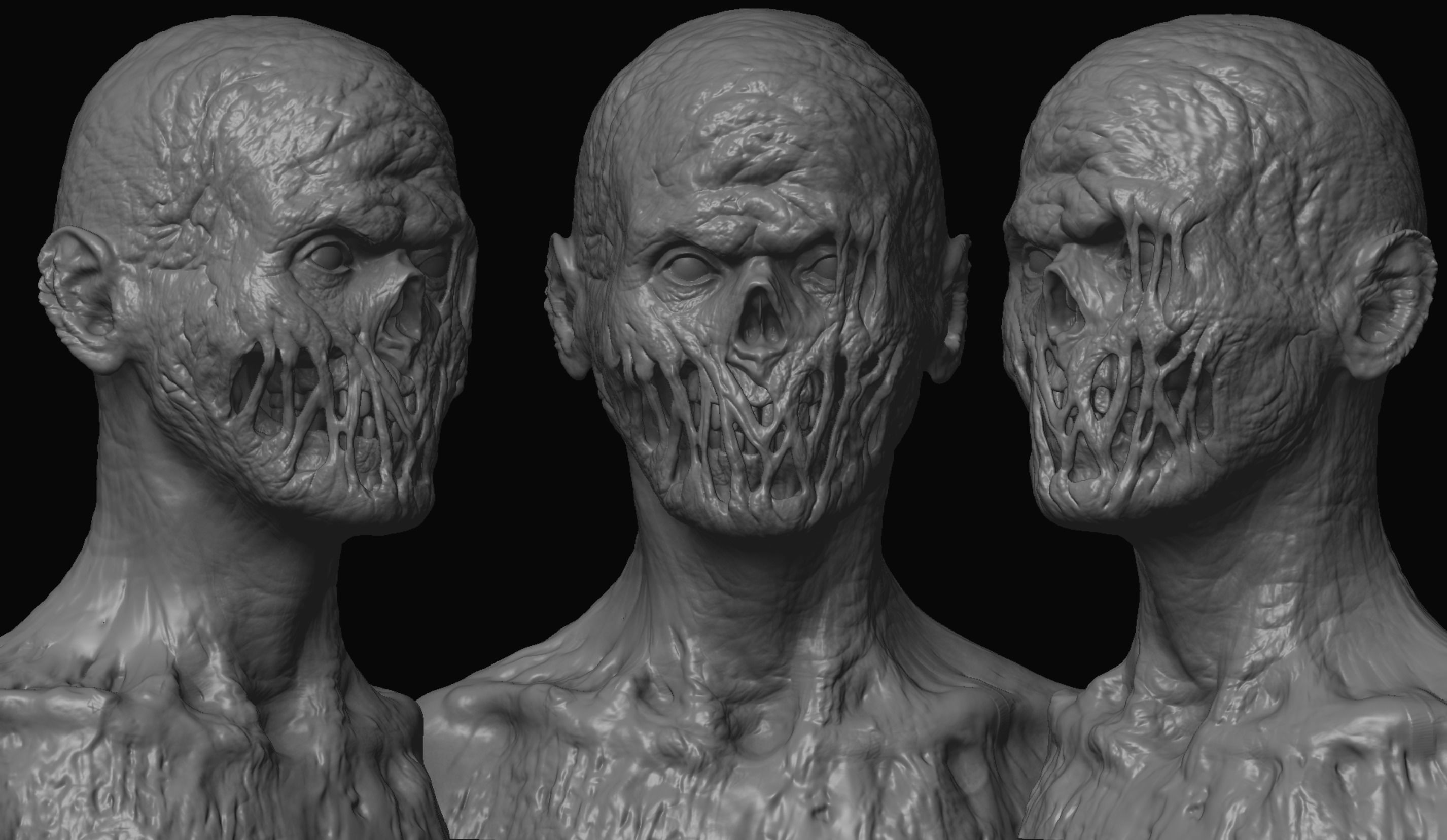 10 high poly zombie heads 3D model_10