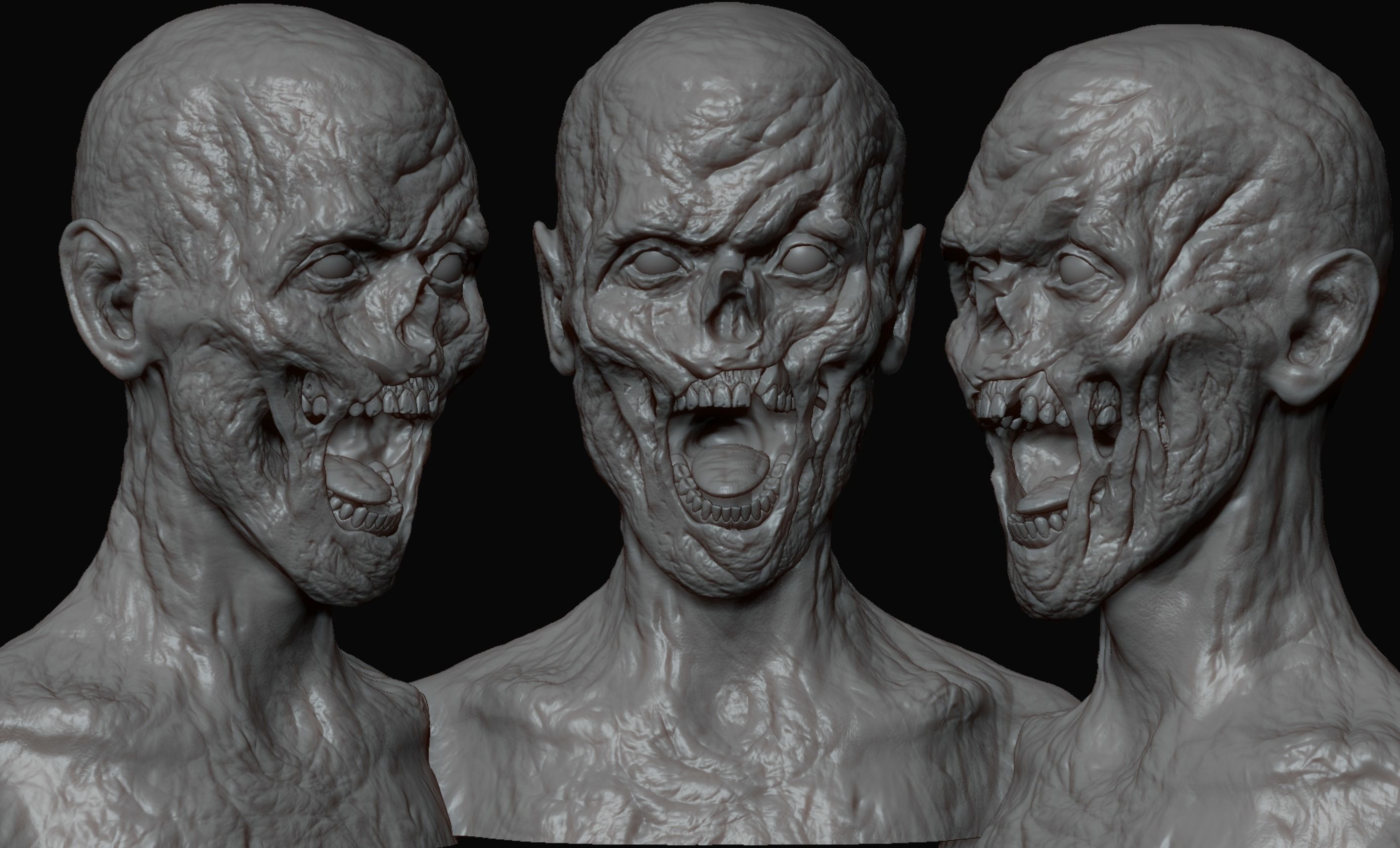 10 high poly zombie heads 3D model_18