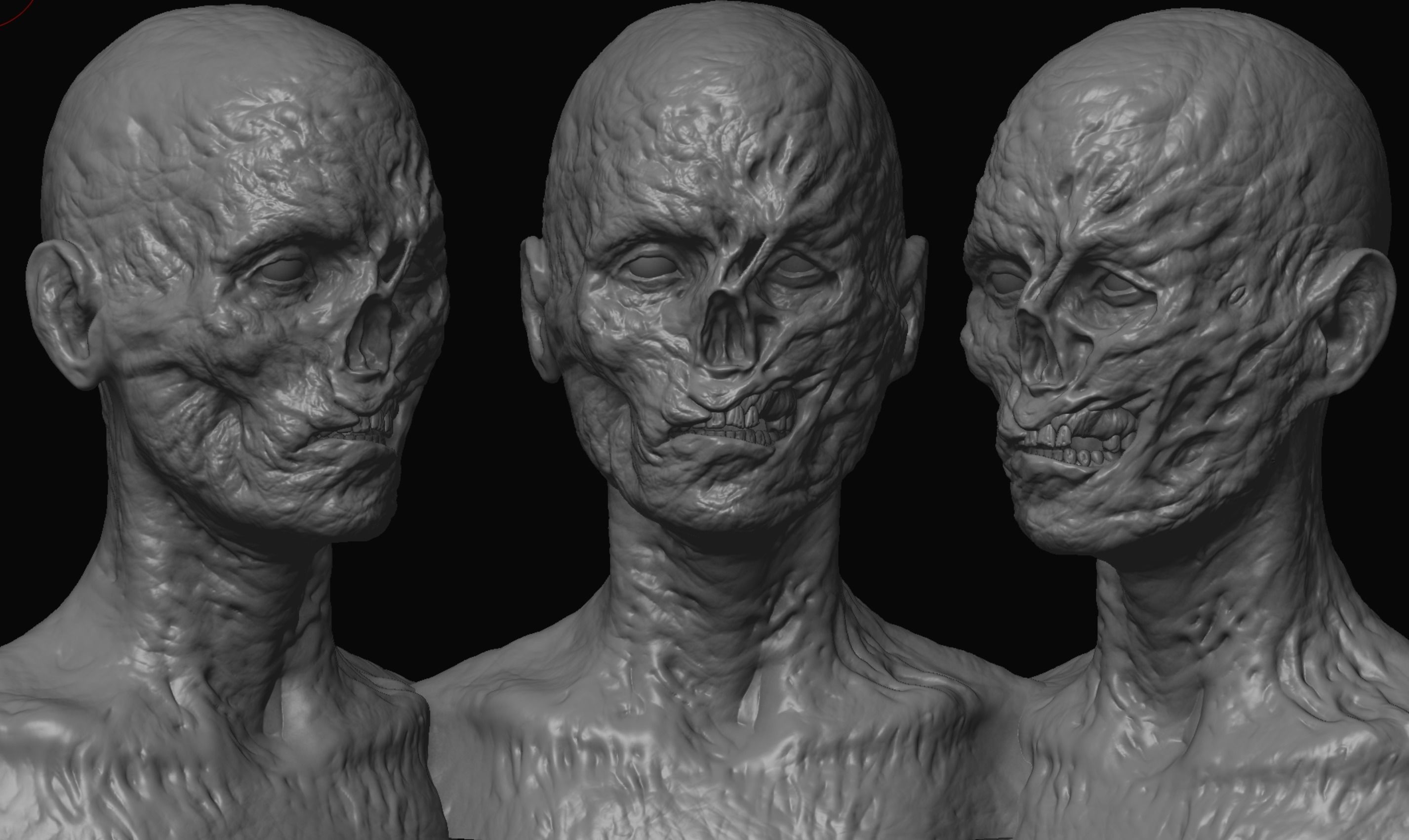 10 high poly zombie heads 3D model_16