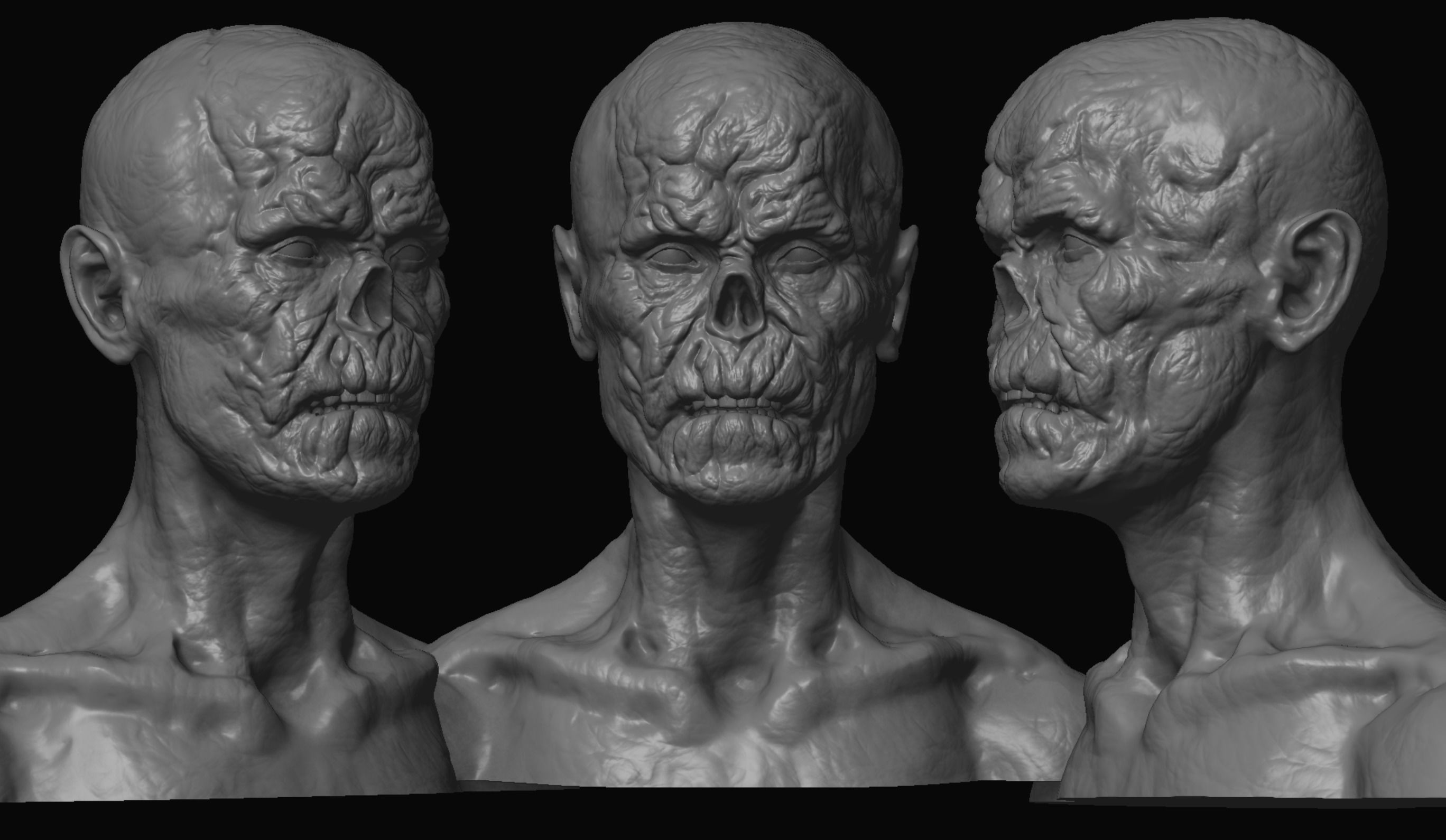 10 high poly zombie heads 3D model_3