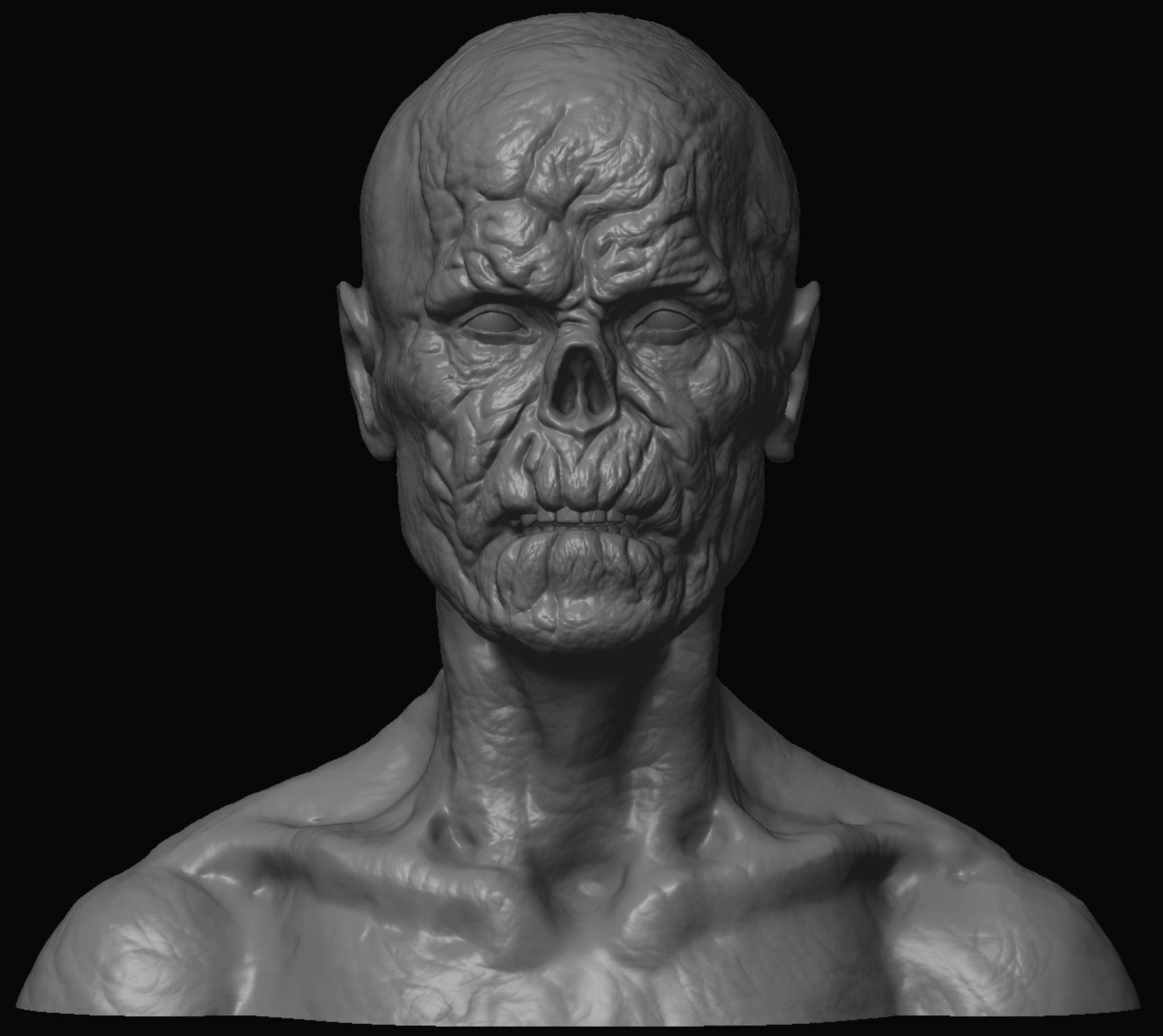 10 high poly zombie heads 3D model_4