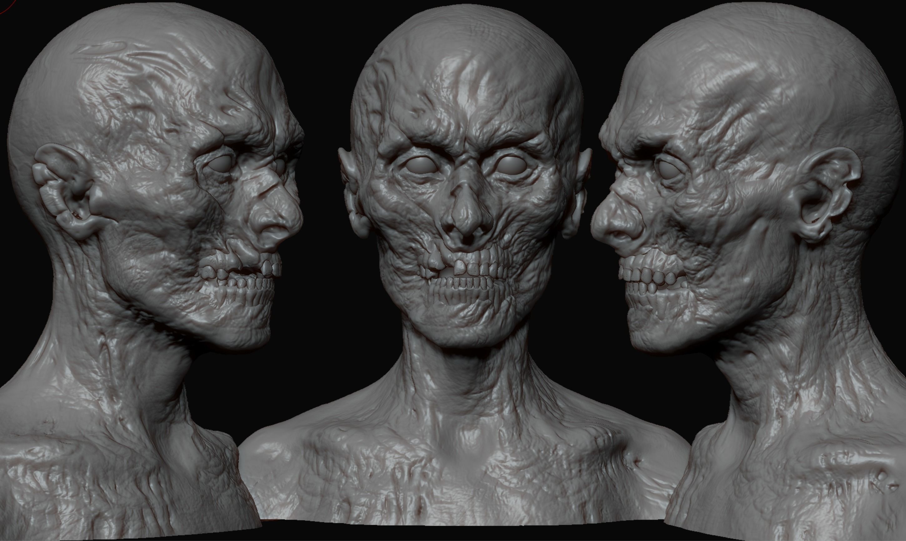 10 high poly zombie heads 3D model_8