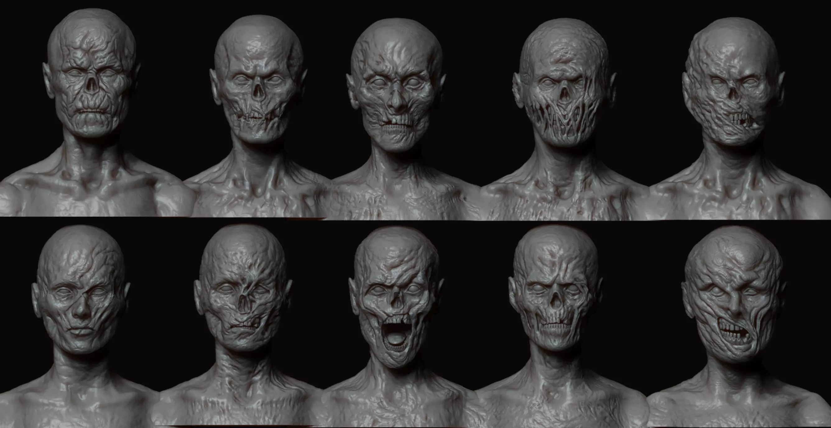 10 high poly zombie heads 3D model_0
