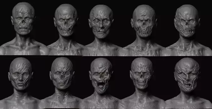 10 high poly zombie heads