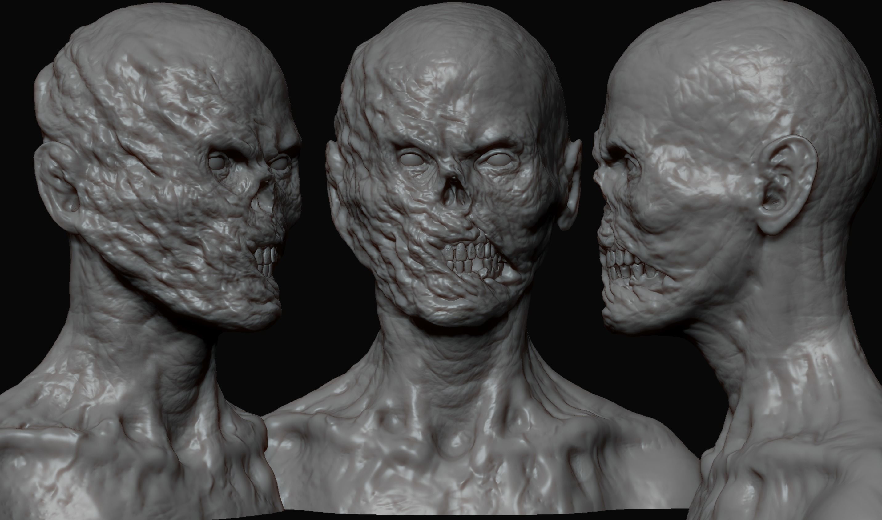 10 high poly zombie heads 3D model_12