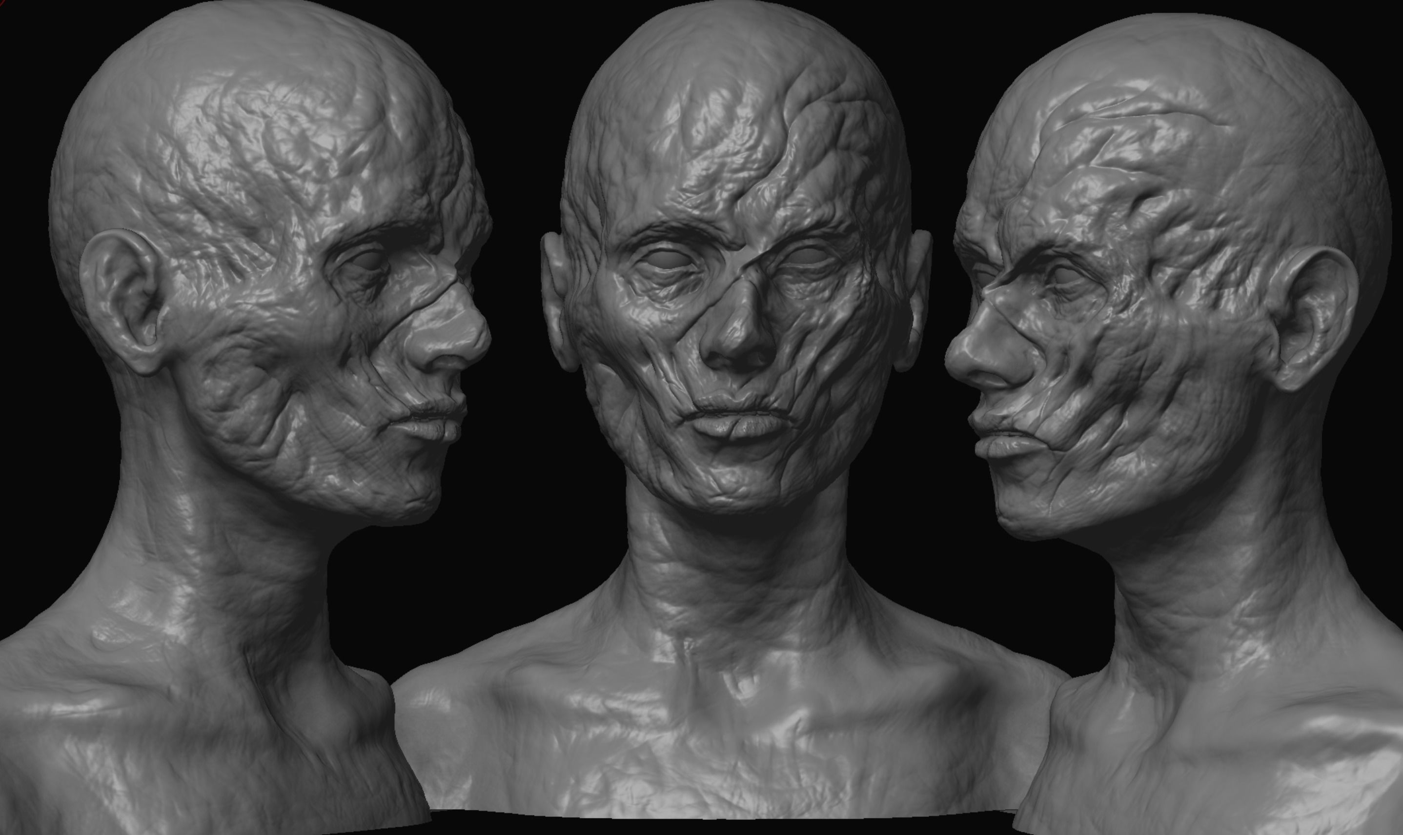 10 high poly zombie heads 3D model_14