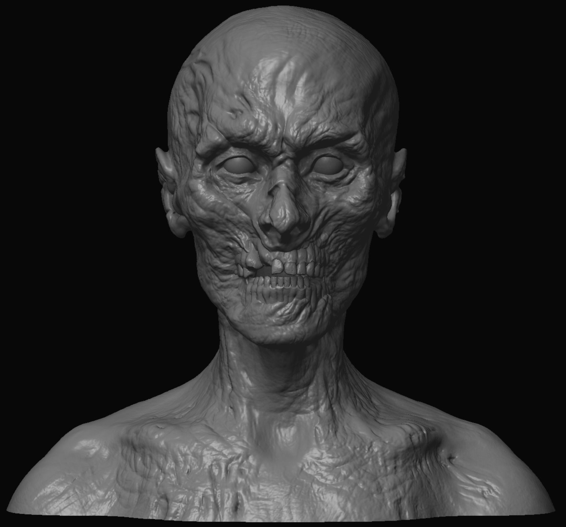 10 high poly zombie heads 3D model_7
