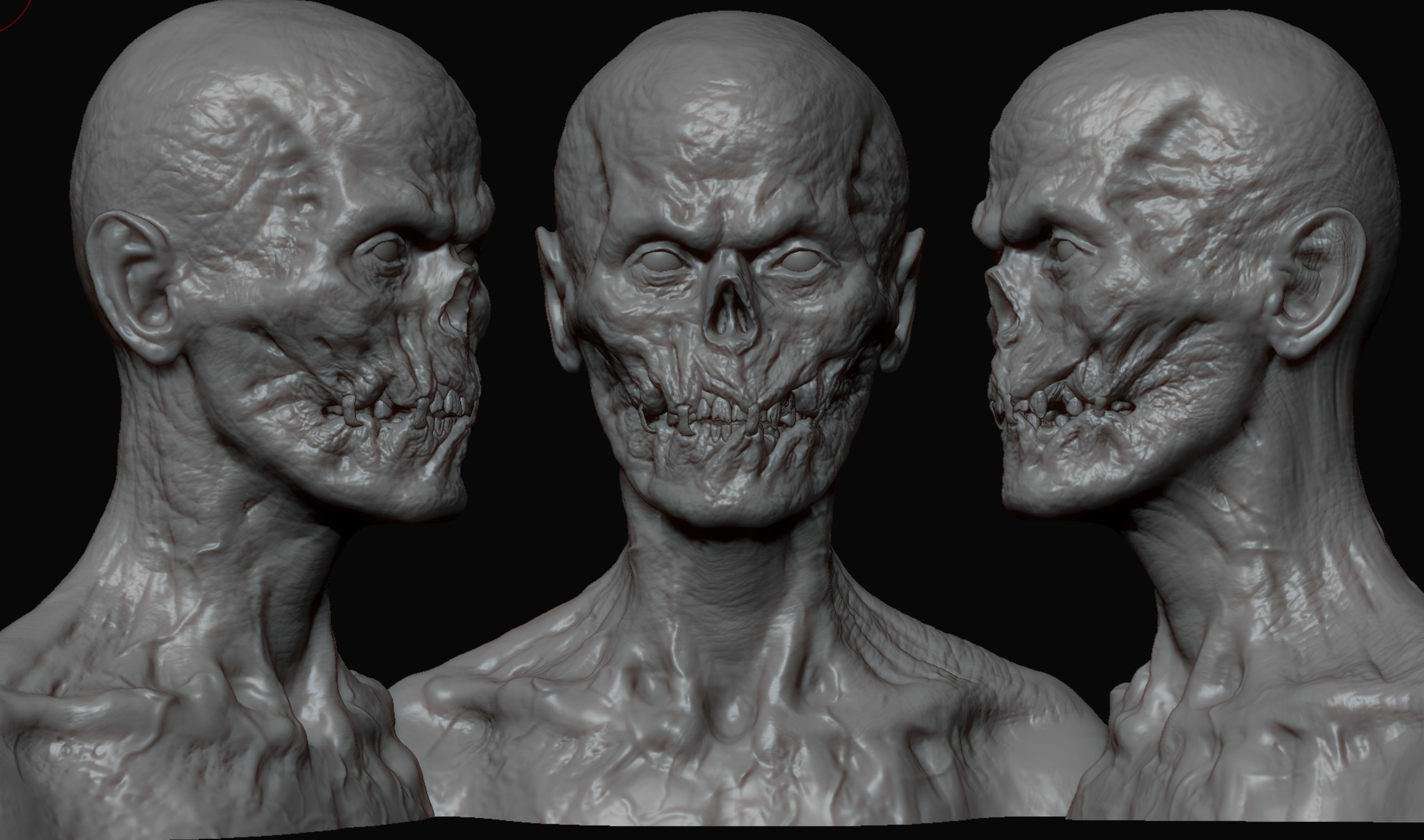 10 high poly zombie heads 3D model_5