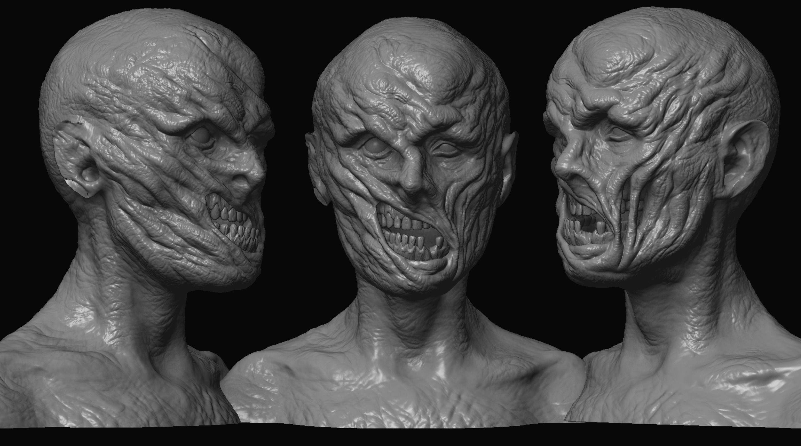 10 high poly zombie heads 3D model_1