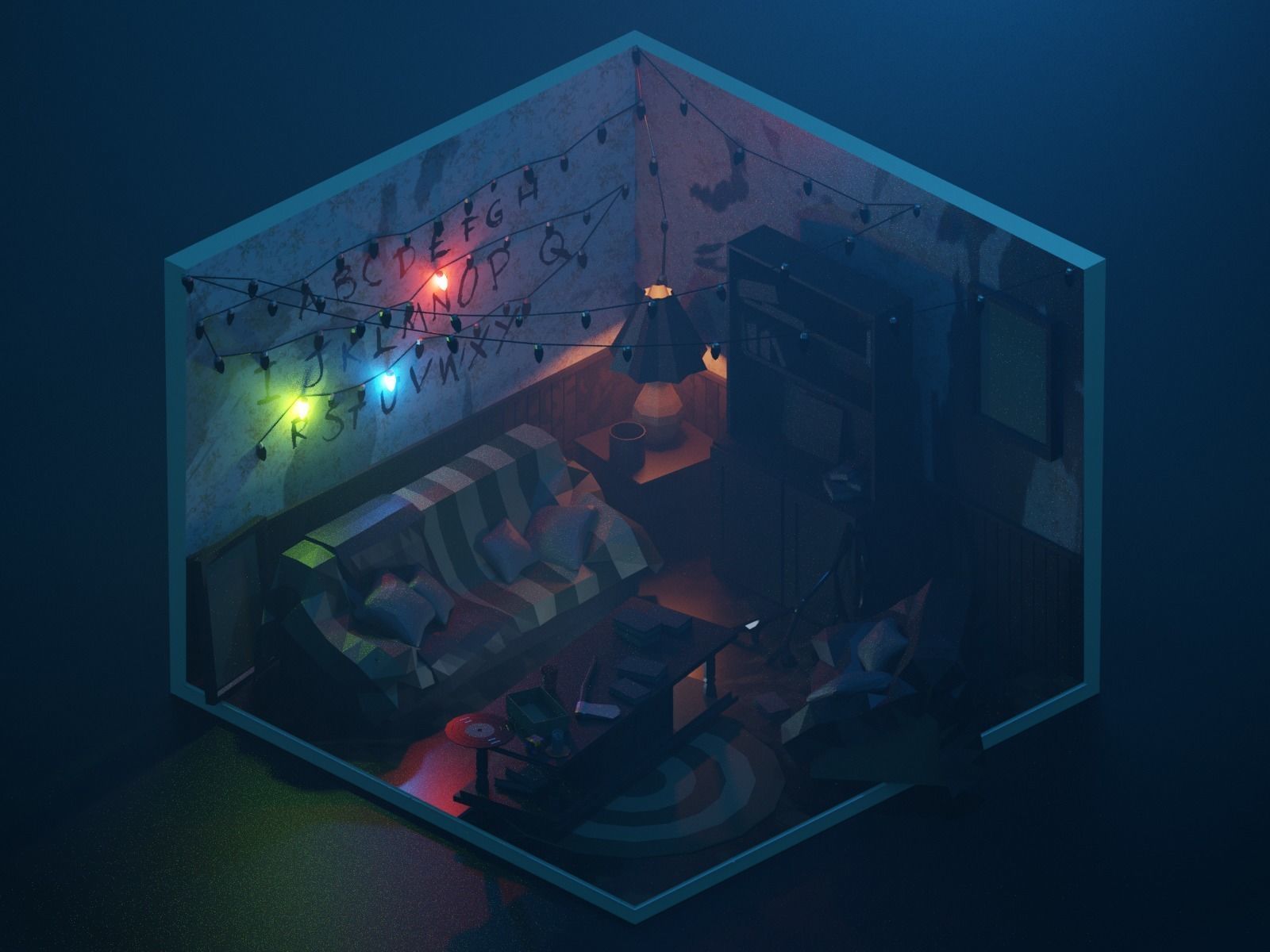 stranger-things-upside-down low poly render in blender  Low-poly 3D model_7