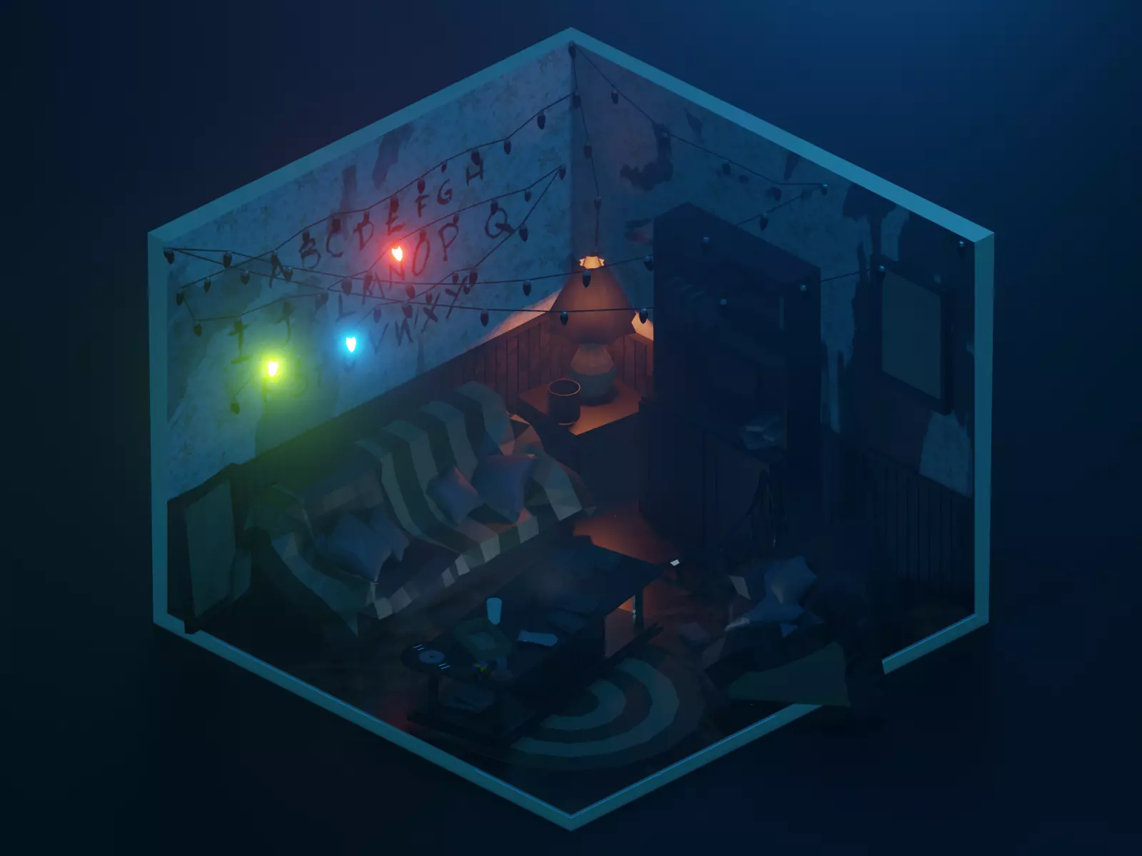 stranger-things-upside-down low poly render in blender  Low-poly 3D model_0