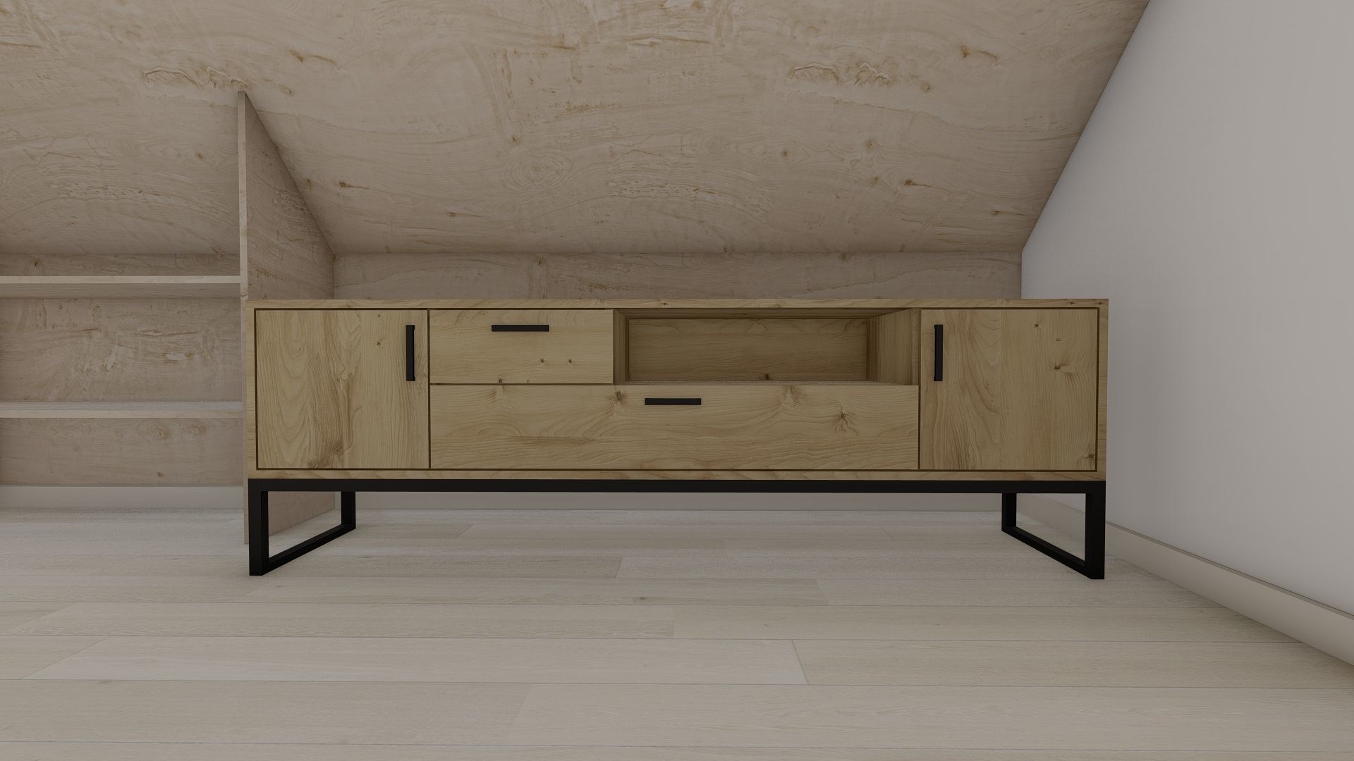 Cabinet attic room with wooden sideboard Free 3D model_1