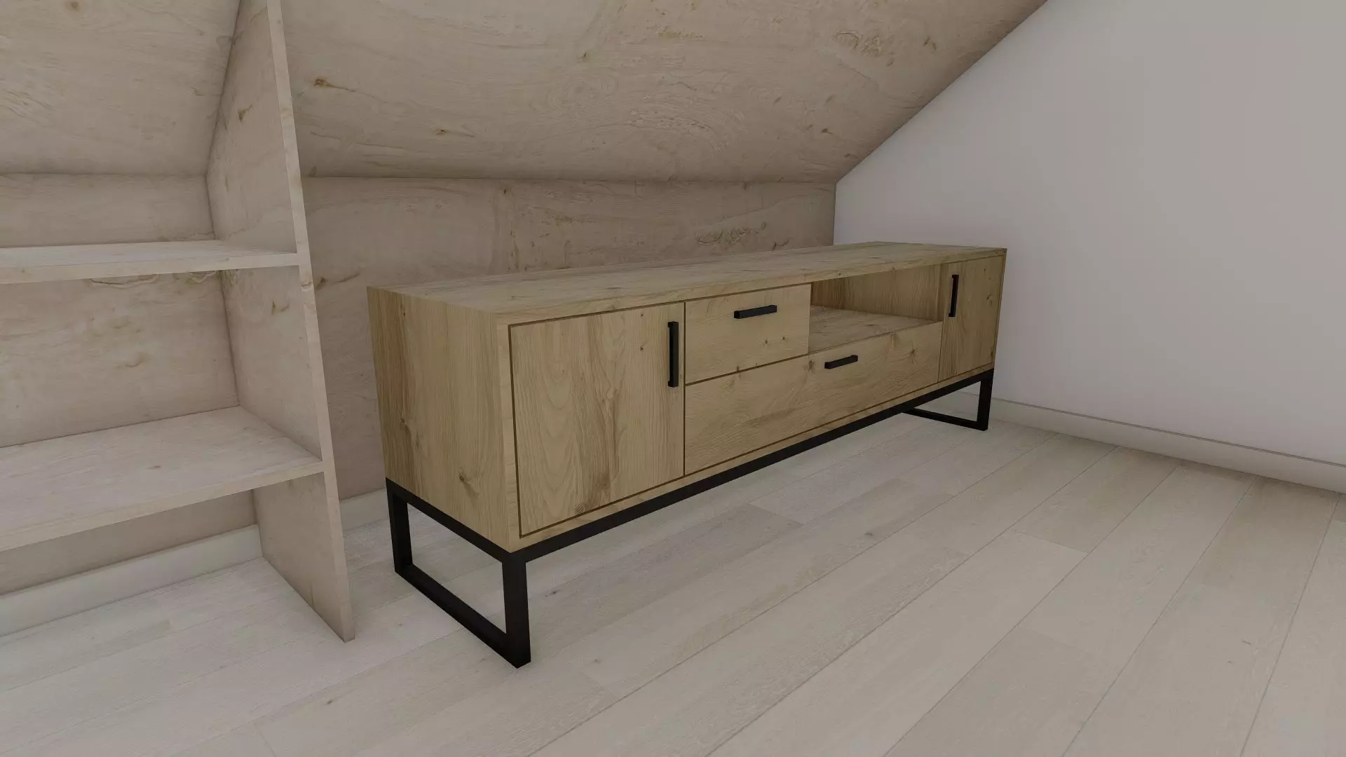 Cabinet attic room with wooden sideboard Free 3D model_0