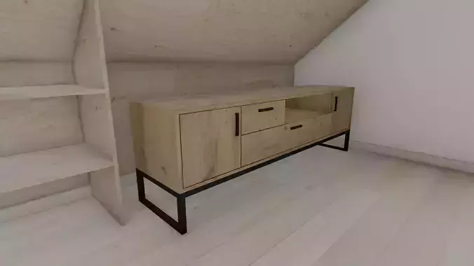 Cabinet attic room with wooden sideboard