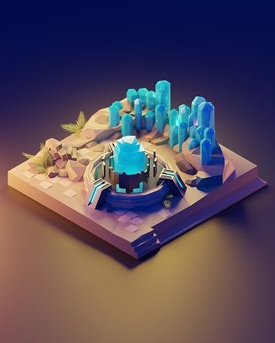 fantasy-crystals low poly model  render in blender Low-poly 3D model
