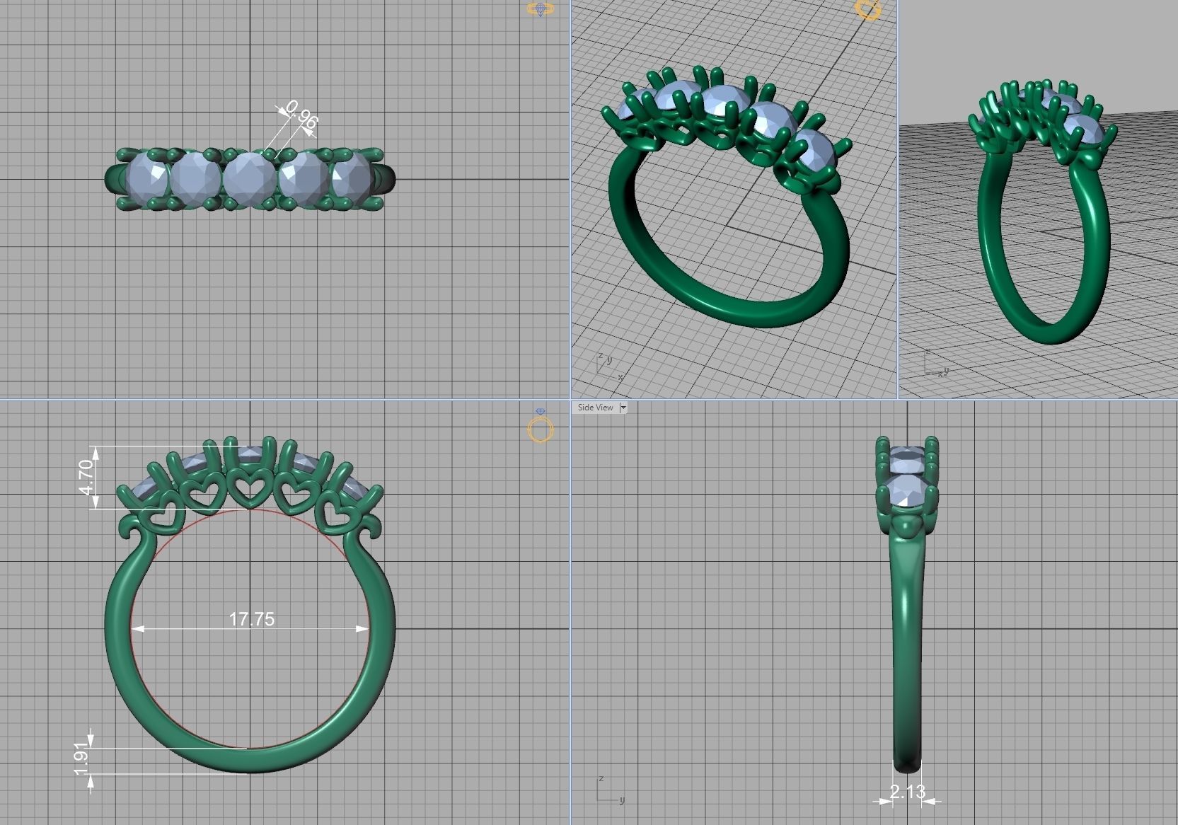 Eternity Ring 5 Stone Band 4mm stones 3dmodel  3D print model_12