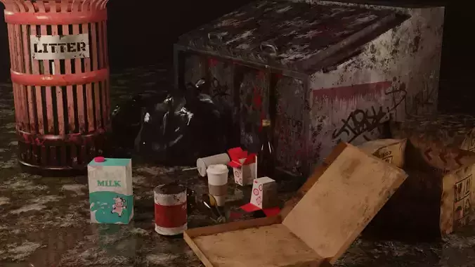 Garbage Set trash can on table Low-poly 3D model