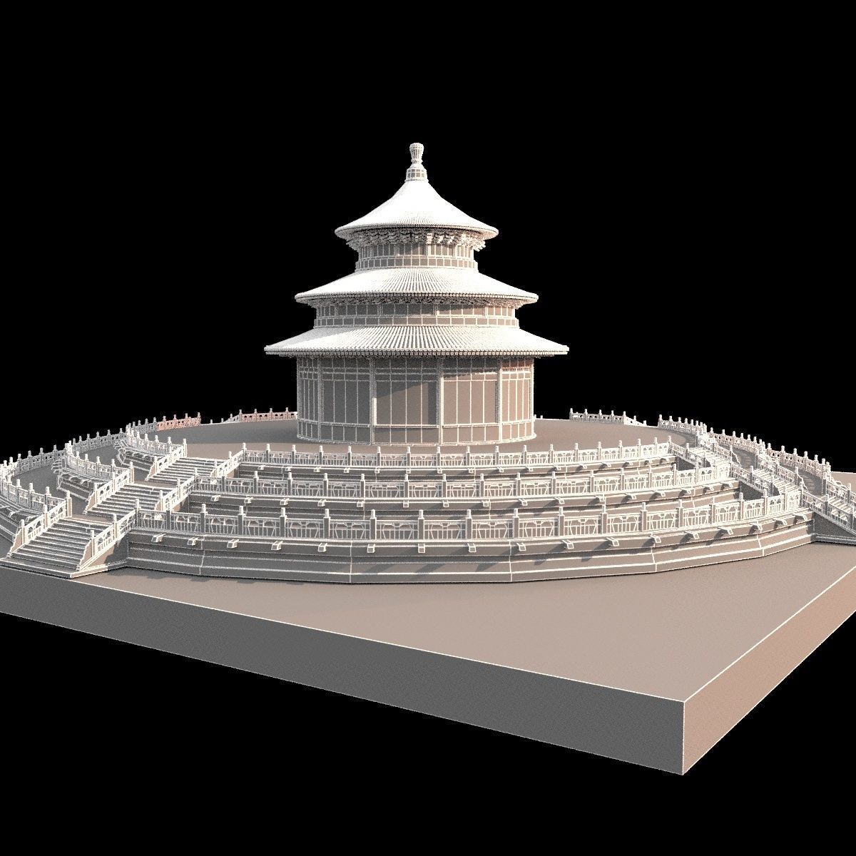 Chinese palace temple 3D model_7