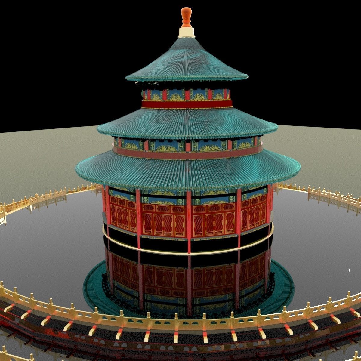 Chinese palace temple 3D model_6