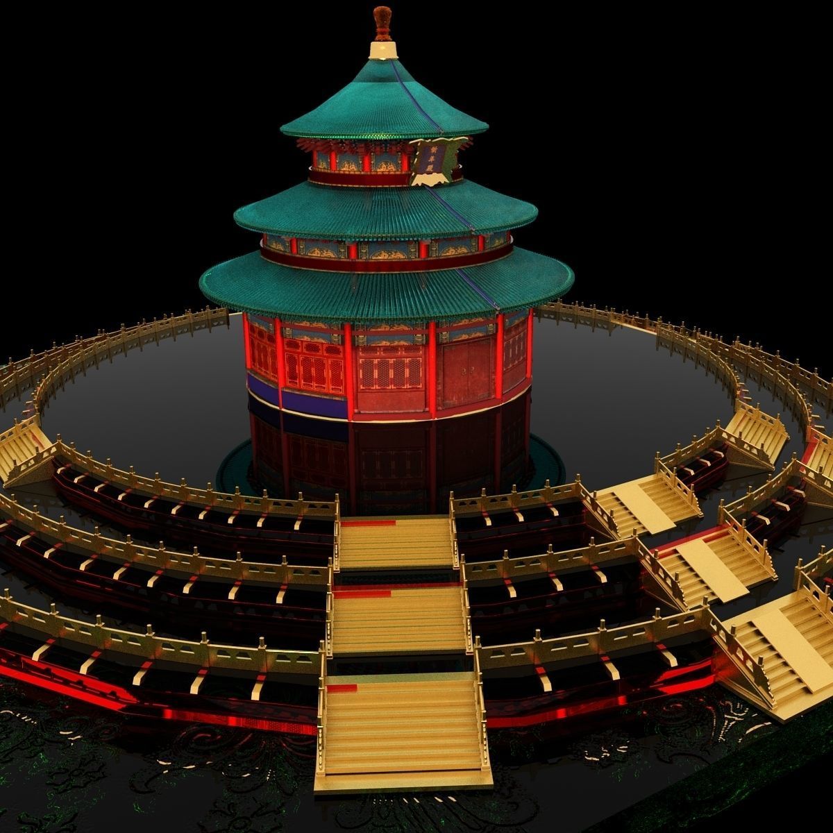 Chinese palace temple 3D model_1