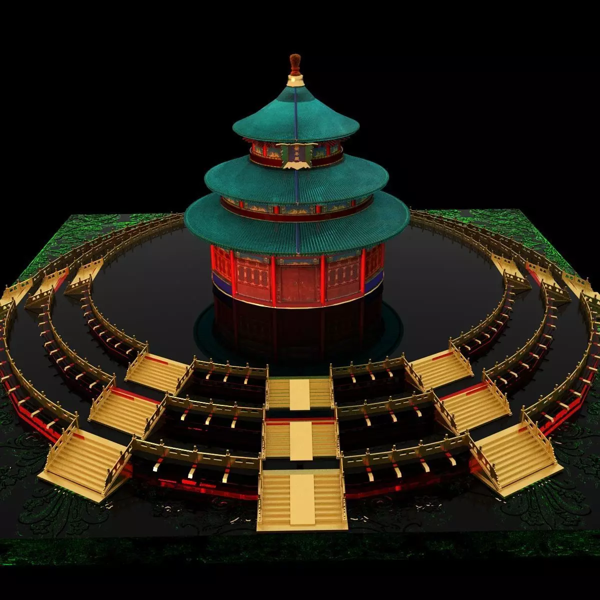 Chinese palace temple 3D model_0