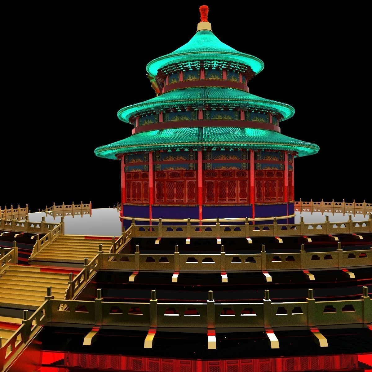 Chinese palace temple 3D model_3