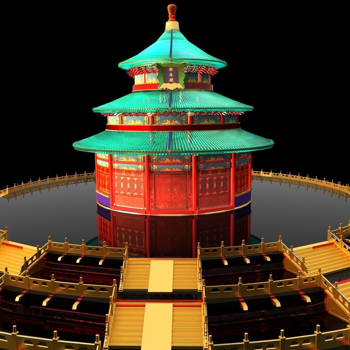 Chinese palace temple 3D model_2