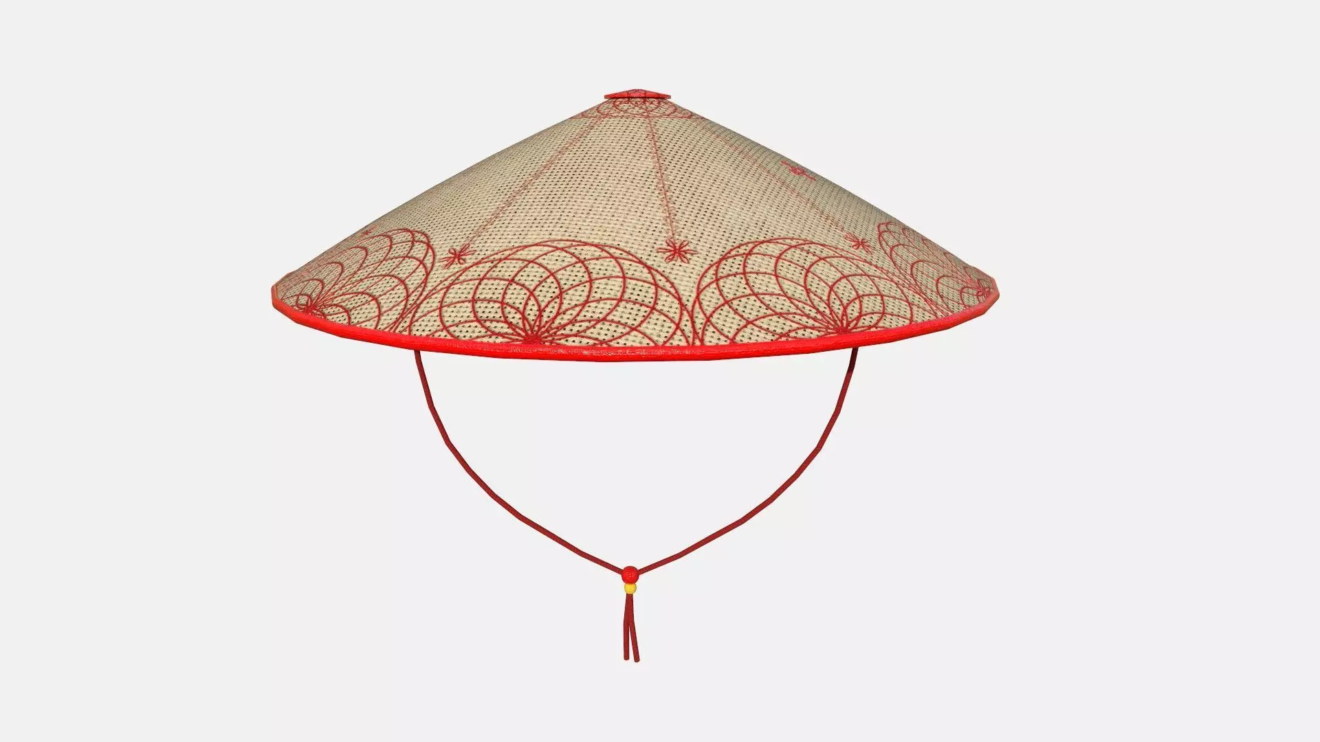 Asian Hat 06 Straw Red - Character Design Fashion Low-poly 3D model_0
