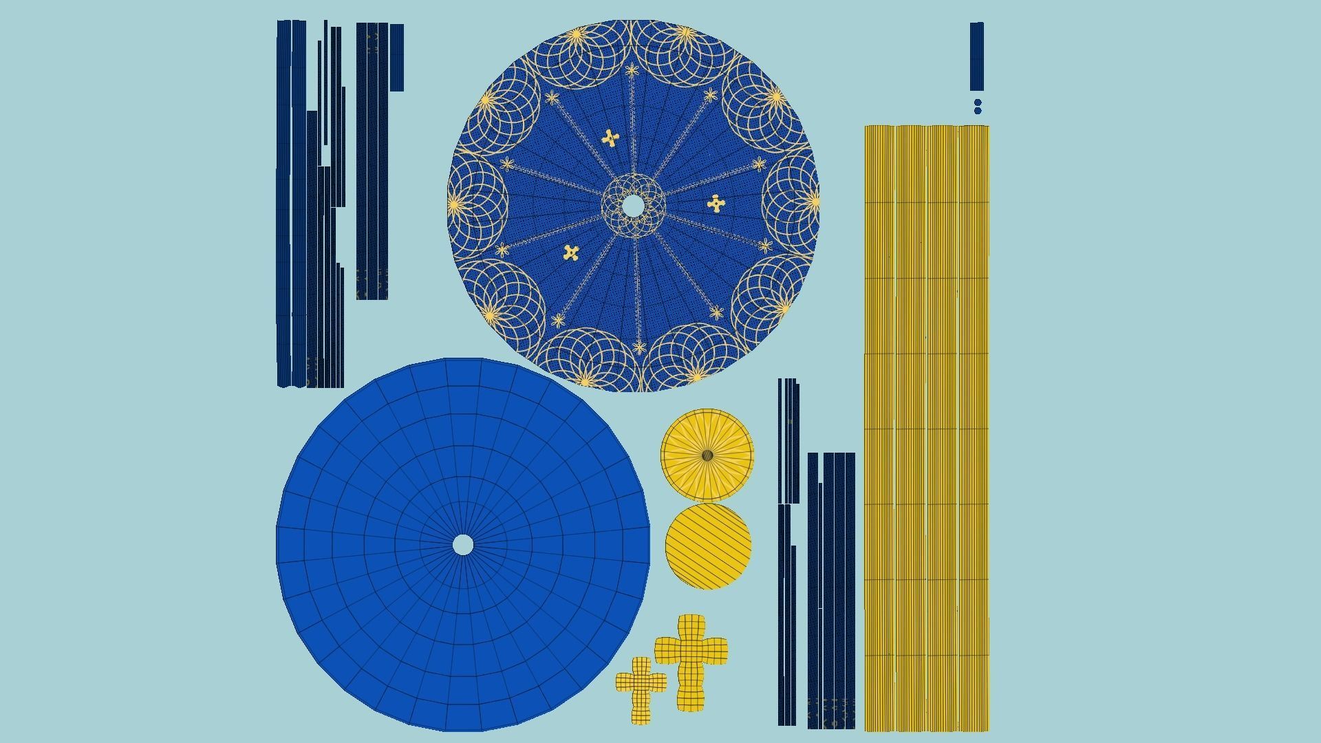 Asian Hat 10 Blue Gold - Character Design Fashion Low-poly 3D model_5