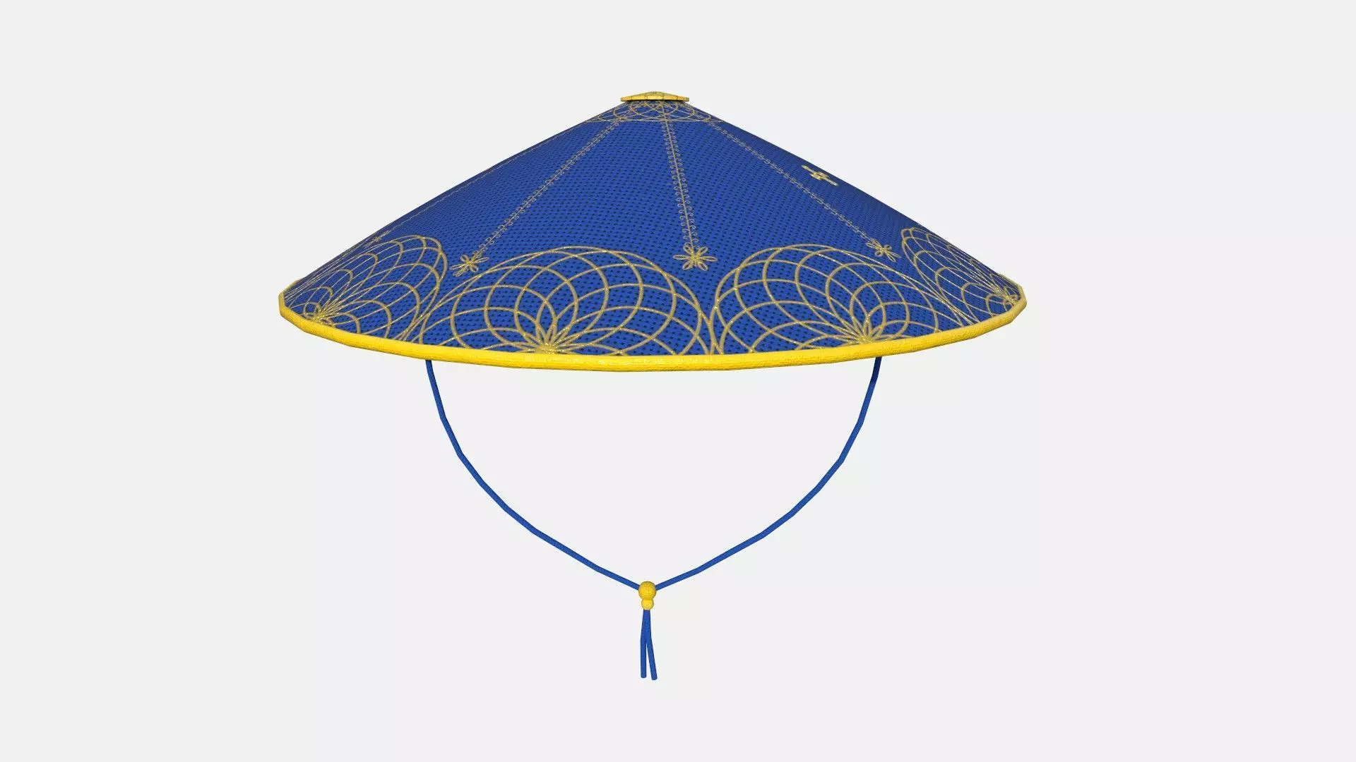 Asian Hat 10 Blue Gold - Character Design Fashion Low-poly 3D model_0