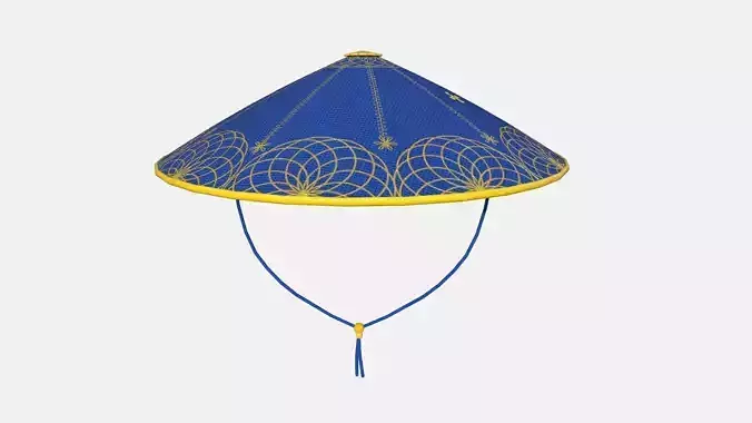 Asian Hat 10 Blue Gold - Character Design Fashion Low-poly 3D model