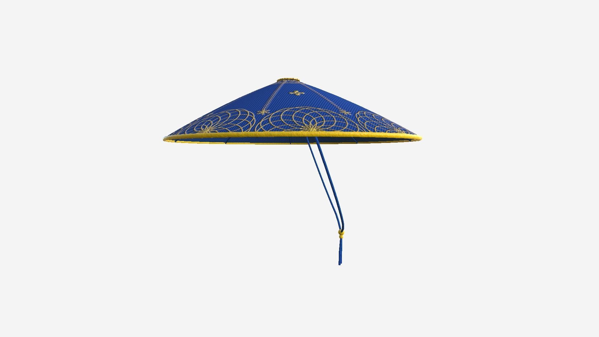 Asian Hat 10 Blue Gold - Character Design Fashion Low-poly 3D model_3