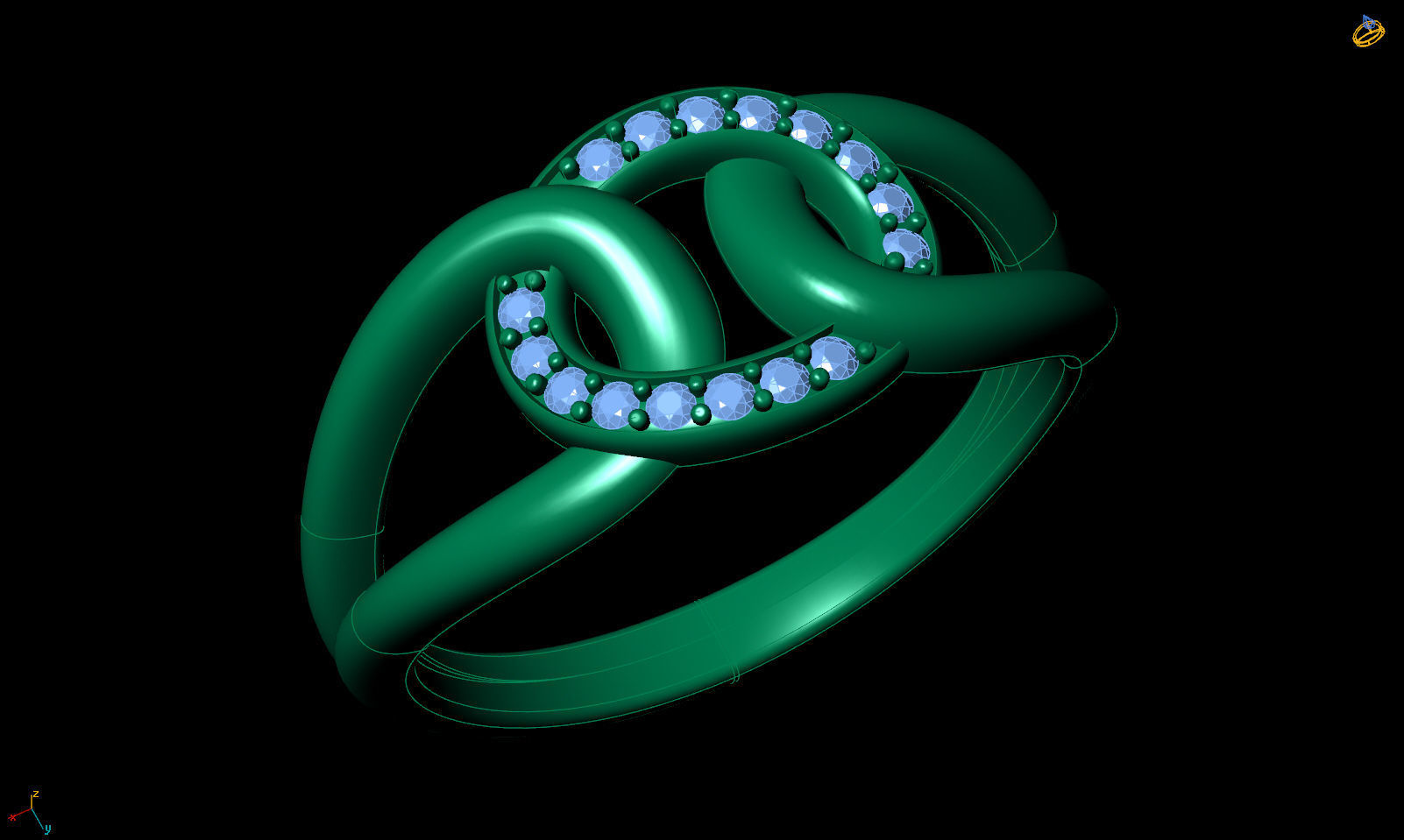 Fashion chain ring with stones printable model 3D print model_11