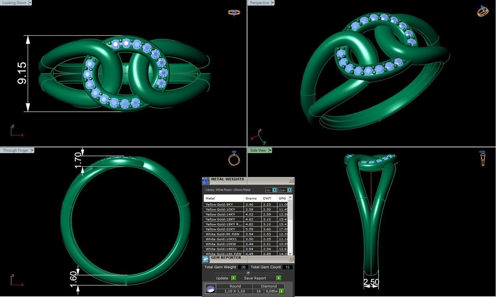 Fashion chain ring with stones printable model 3D print model_1