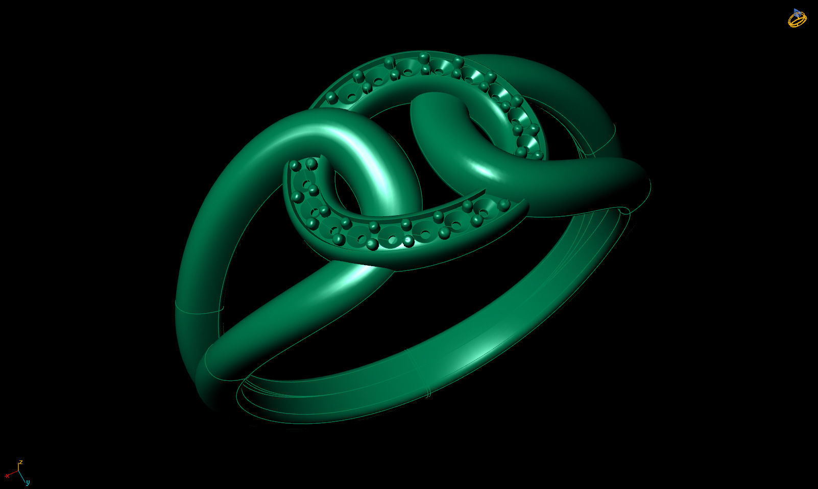 Fashion chain ring with stones printable model 3D print model_12