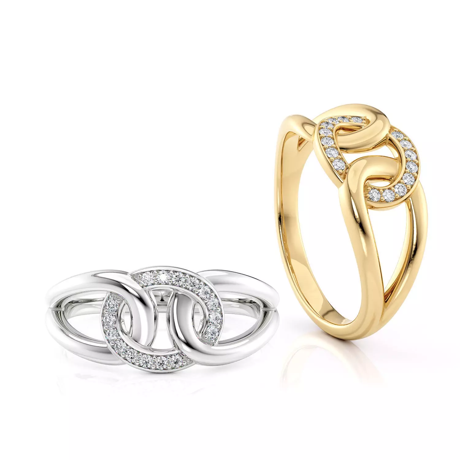 Fashion chain ring with stones printable model 3D print model_0