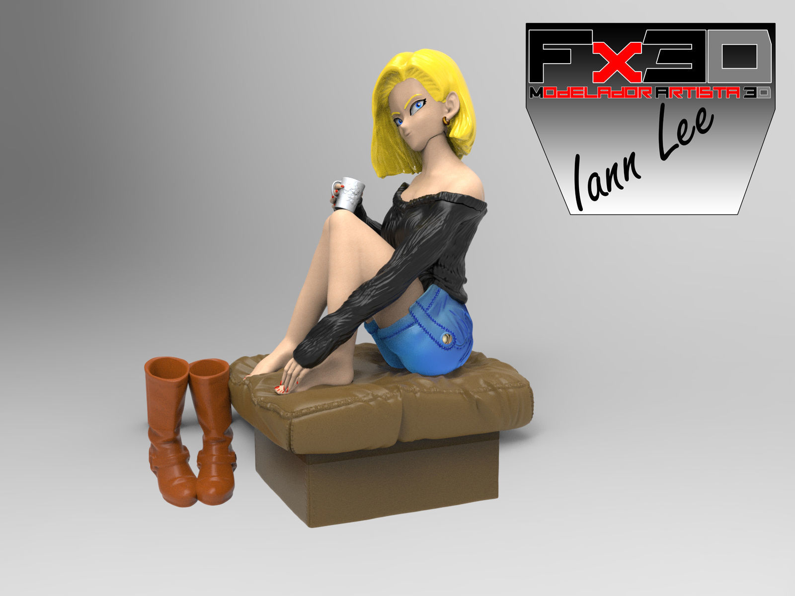 Dragon Ball Z Android C18 Relax 3D print model 3D print model_1