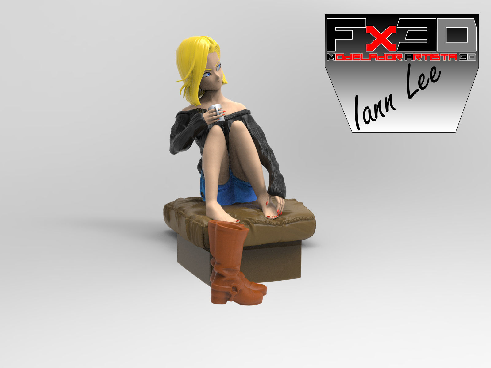 Dragon Ball Z Android C18 Relax 3D print model 3D print model_6