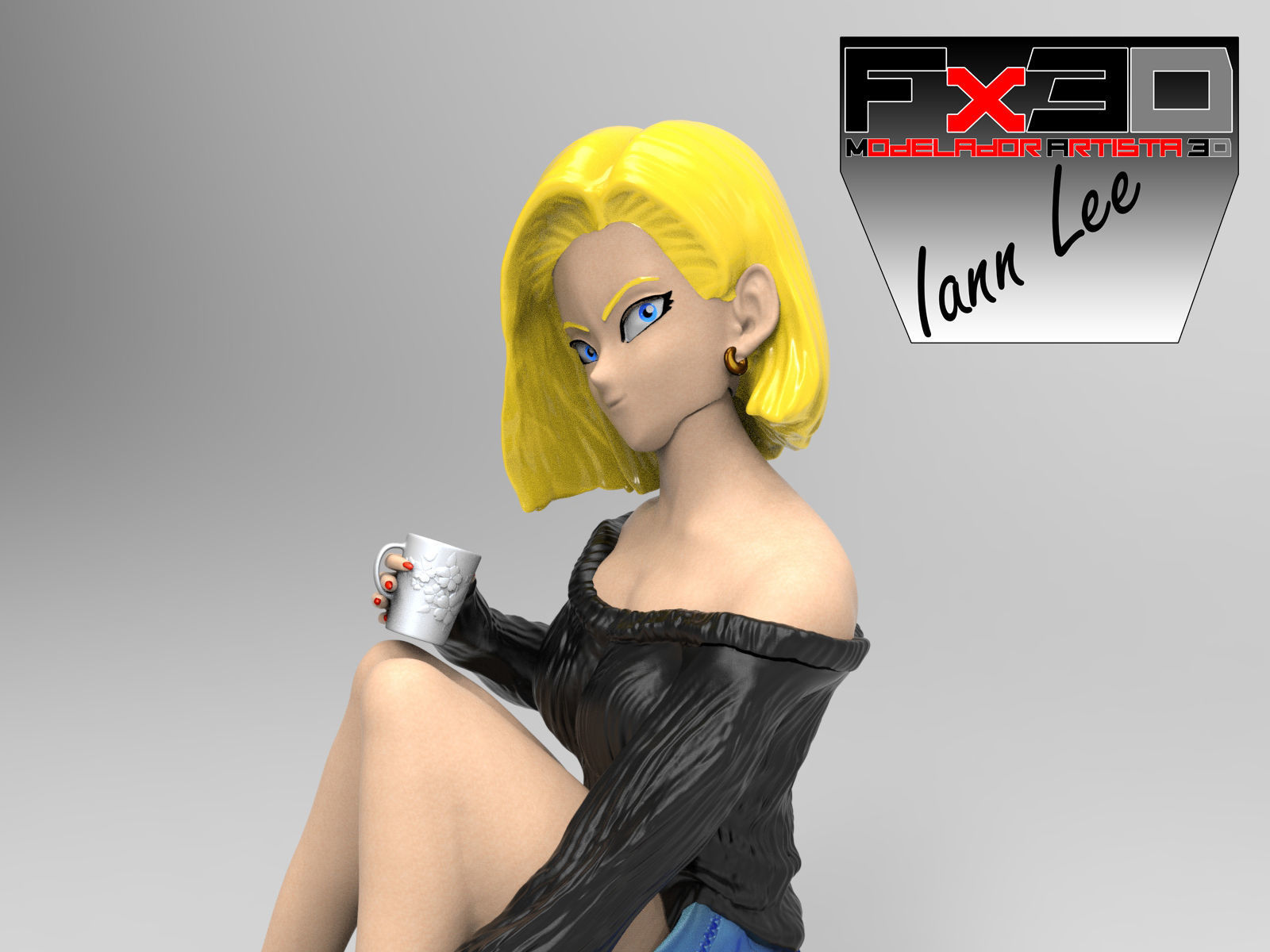 Dragon Ball Z Android C18 Relax 3D print model 3D print model_2