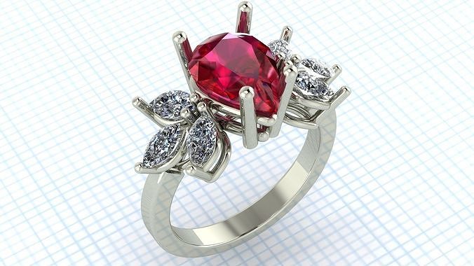 pear shaped engagement ring 3D print model