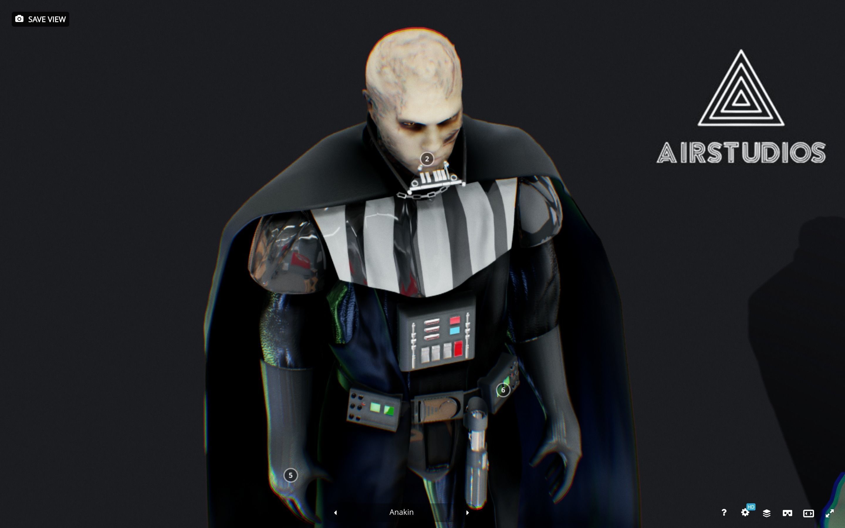 Darth Vader full body with Anakin Head Rigged Low-poly 3D model_8