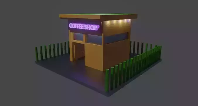 Low Poly Coffee Shop 3D Model