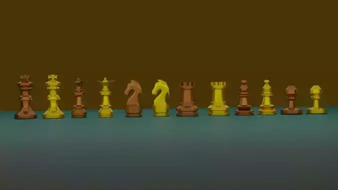 Gold and Copper Chess Pieces Set