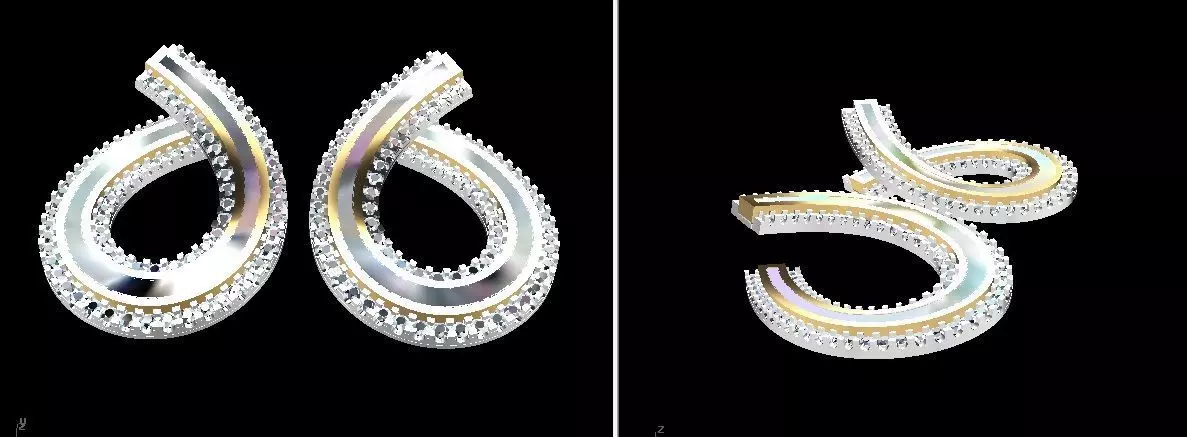 Ladies Ear ring with diamonds 3D model_0