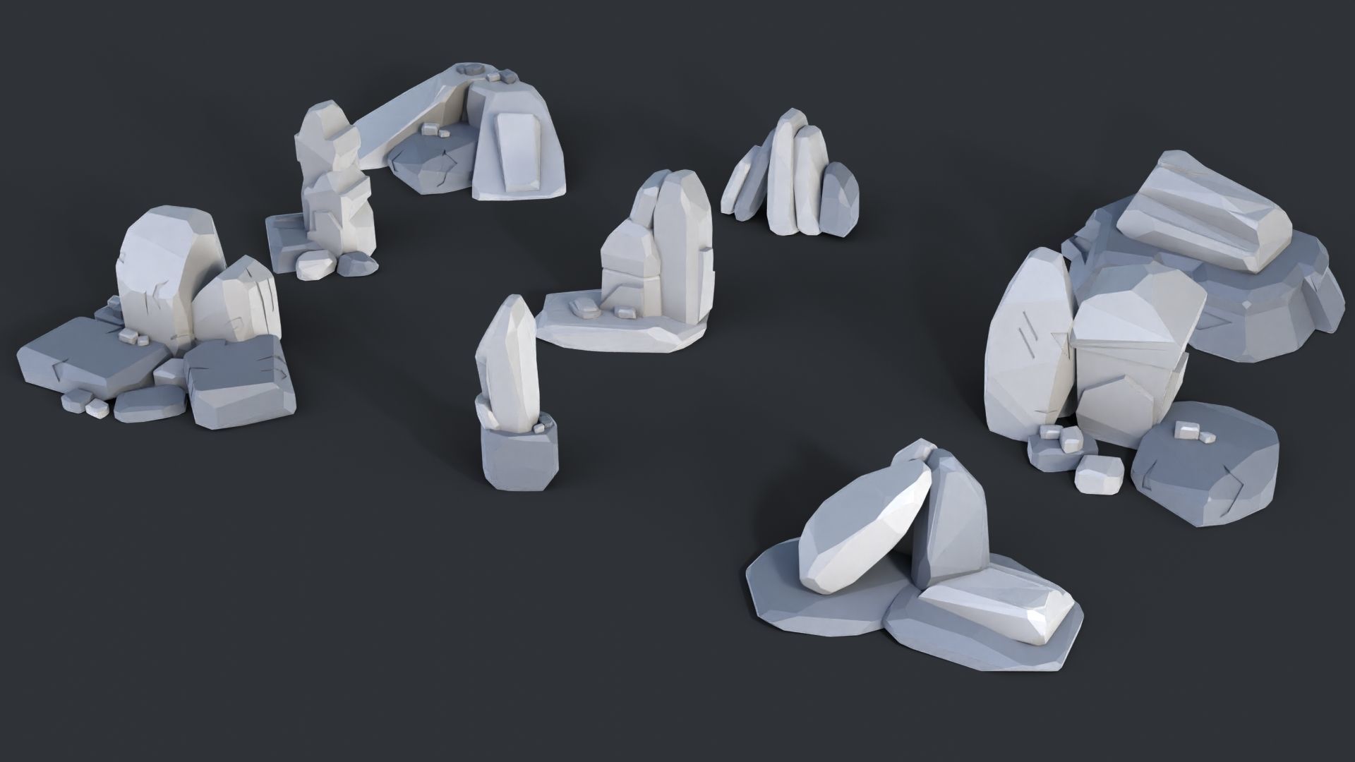 Low Poly Stone and Rocks Pack - 50 in 1 Pack Low-poly 3D model_16