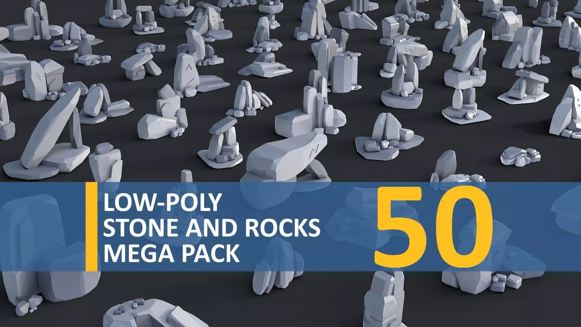 Low Poly Stone and Rocks Pack - 50 in 1 Pack Low-poly 3D model_0