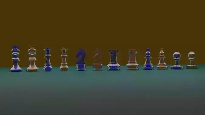 Chess Yellow and Blue Glass Pieces Set